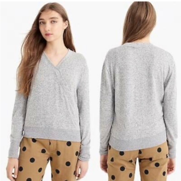 J.Crew Women’s Gray Faux Wrap Lightweight Long Sleeve Sweater Pullover Sz XLarge - Picture 2 of 8